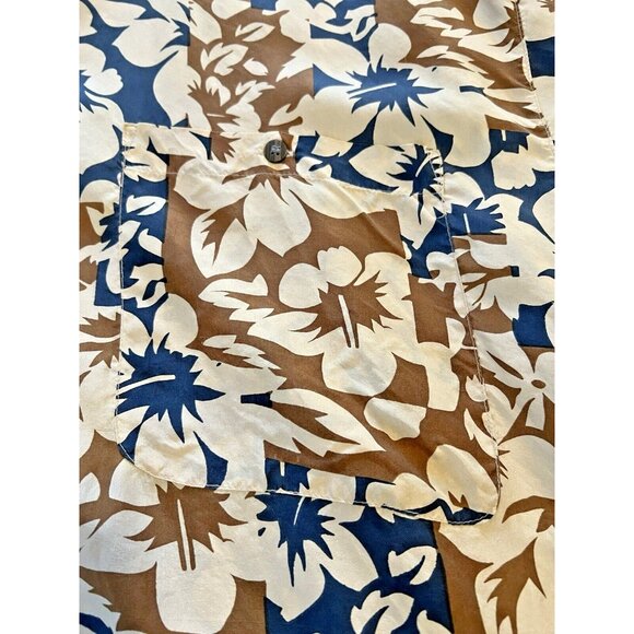 Lord &Taylor Men's XL Silk Hawaiian Camp Shirt Button Down Floral Blue Brown - Picture 6 of 12